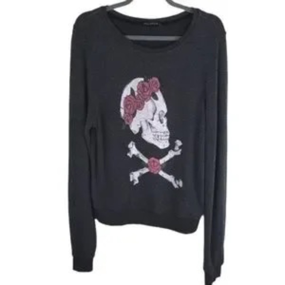 Wildfox Skull with Roses Sweatshirt, Grey - Picture 2 of 4